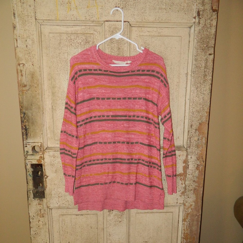 Soft Surroundings Lisabetta Art Stripe Sweater, Dusty Cedar Stripe Size S (JJ-4)